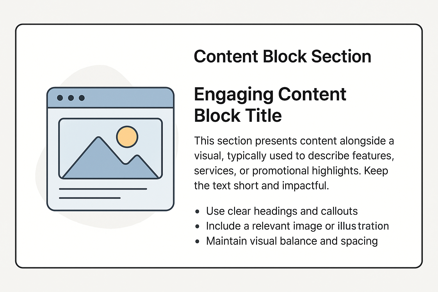 Example showing different types of content blocks in a webpage layout